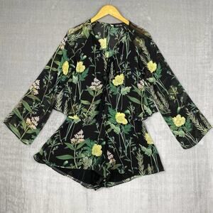 Fab'rik Romper Womens Medium Tropical Butter Yellow‎ Floral Long Sleeve Flowy